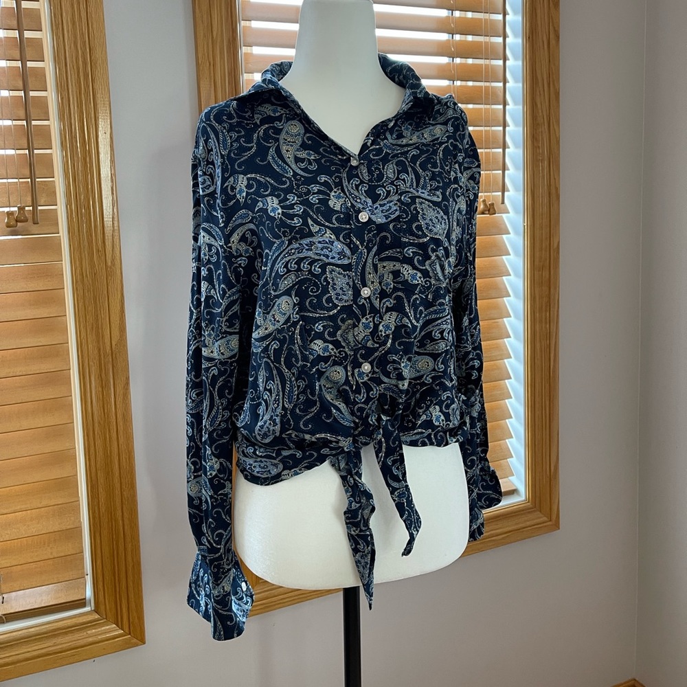 H&M button up & tie long sleeve NWT